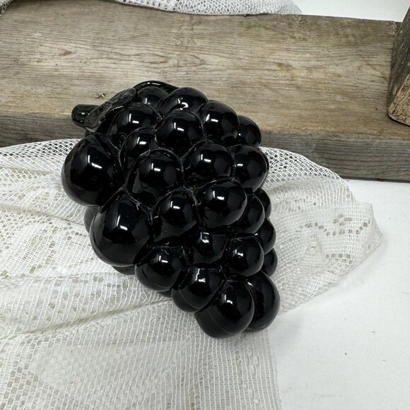 Vintage Black Glass Grape Cluster Figurine - Picture 1 of 7